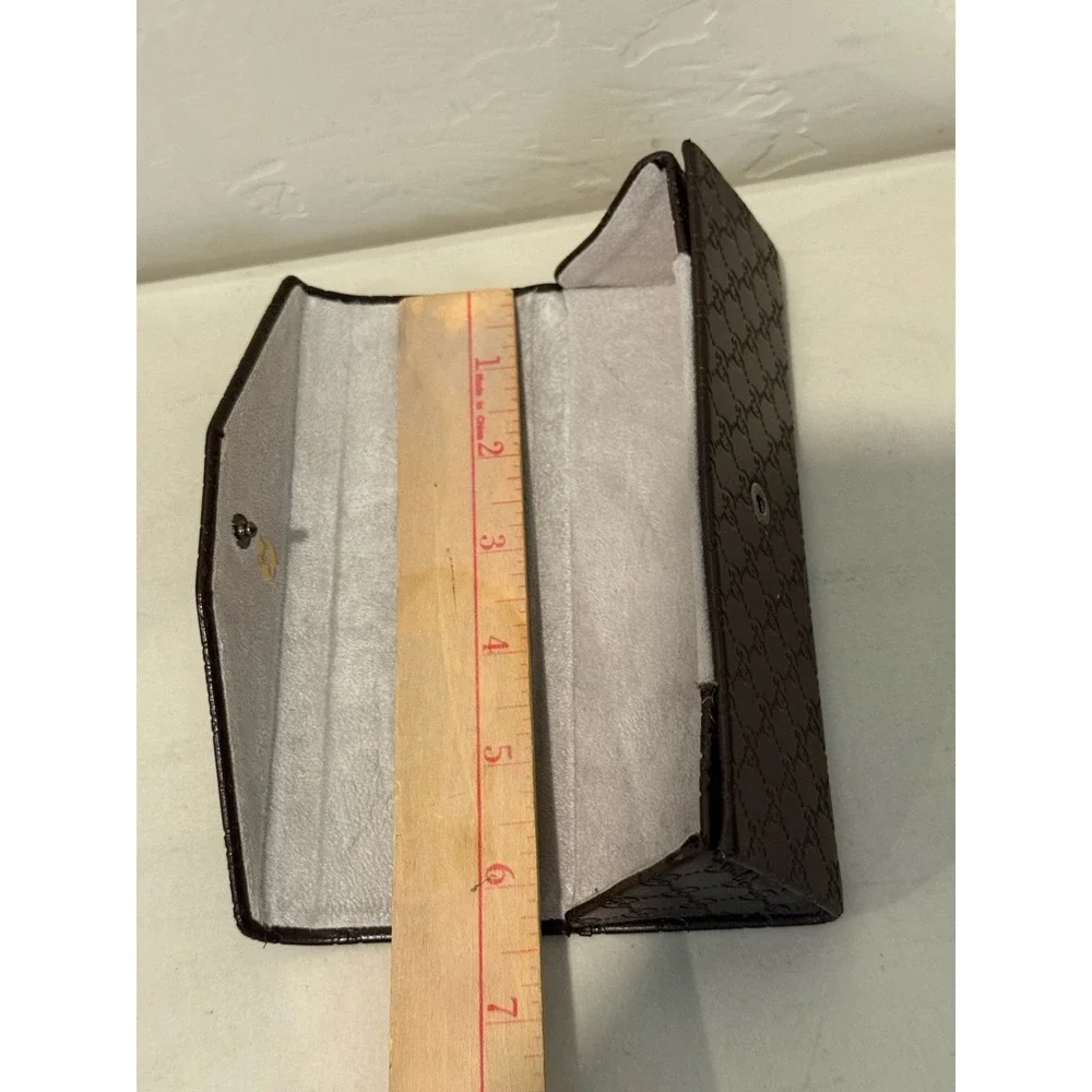 GUCCI Brown Embossed Leather Hardshell Folding Triangle Glasses Case Suede
